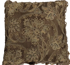 Croscill Taupe Jacquard Tassel Beaded Fringe  18 x 18  - Picture 1 of 10