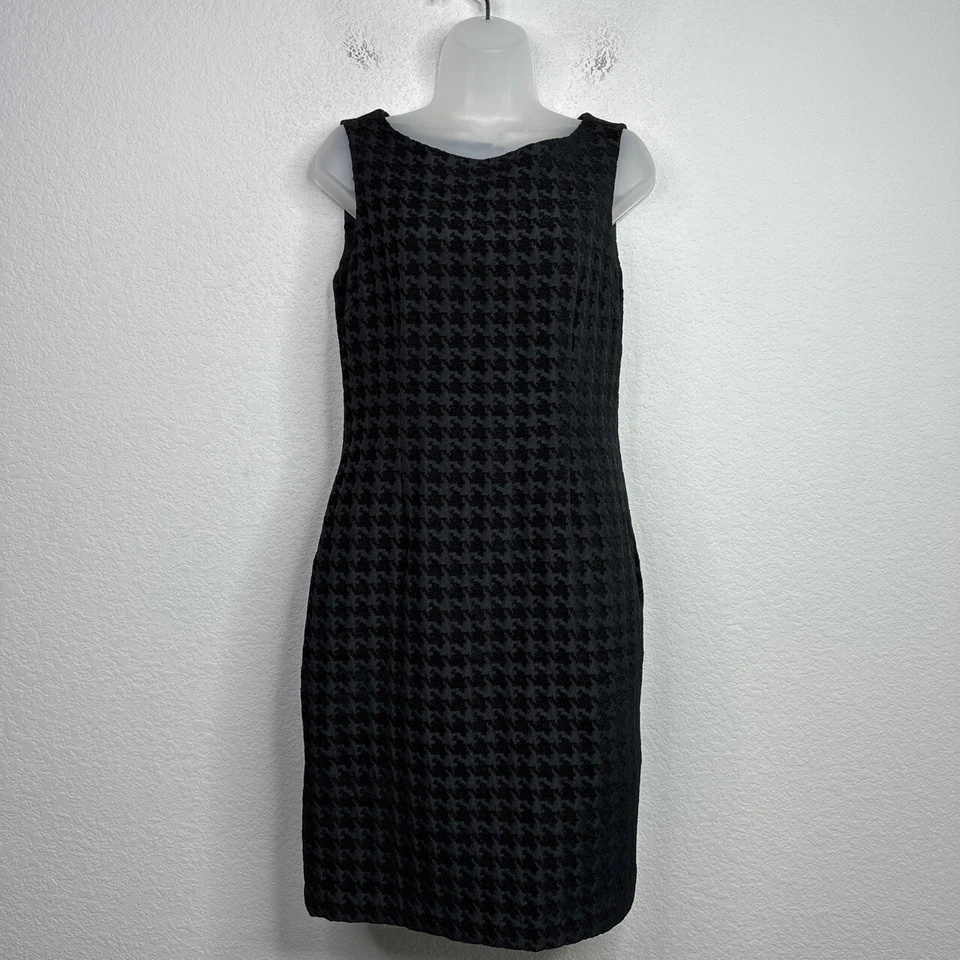 Albert Nipon Dress Womens Size 12 Black Sleeveless Textured Houndstooth Business - Image 1 of 4