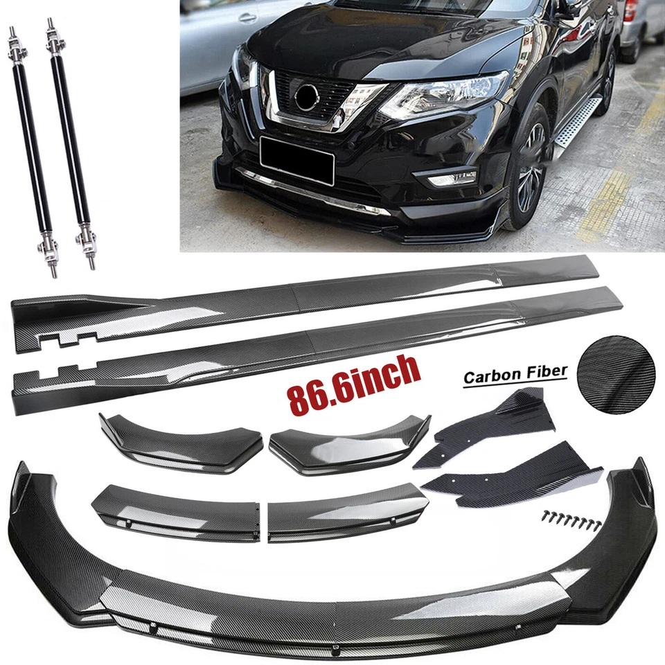 For Nissan Fiber Front Bumper Lip Spoiler 86.6" Side Skirt/ Kit - Изображение 1 из 4