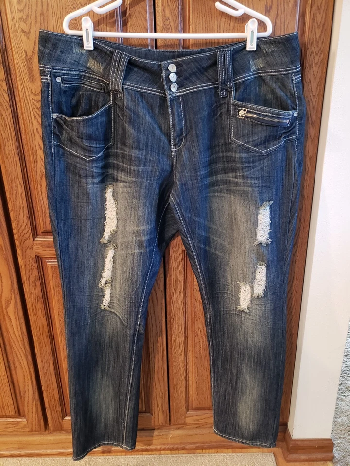 ALMOST FAMOUS DISTRESSED JEANS SIZE 22 - Image 1 of 4