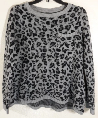 Suéter Style & Co com estampa de chita cinza gola redonda tamanho pequeno M com bolso - Imagem 1 de 4