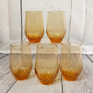 Anchor Hocking Regal Honig Gold Flach Becher Glas 5er Set Swirl Optik 11oz - Bild 1 von 8