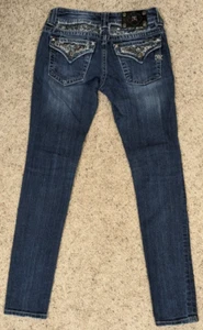 Miss Me Jeans Womens 26x31 Blue Denim Distressed Bling Skinny Studded Pockets - Picture 1 of 15