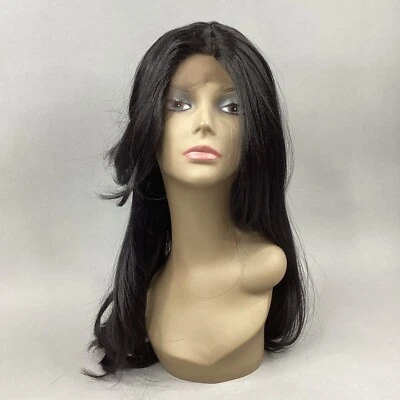 GOT #1B Peluca Larga Larga Mezcla Cabello Humano Negro Encaje Frontal con Golpe Cortina Foto 1 de 4