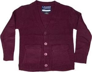 Kids Burgundy Sweater SU7417-BRG V-Neck Cardigan Classic Uniform Size XS-2XL - Picture 1 of 2