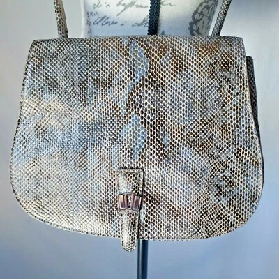 Bolso Bandolera Henri Bendel Cuero Piel de Serpiente Marrón Cierre Magnético Foto 1 de 4