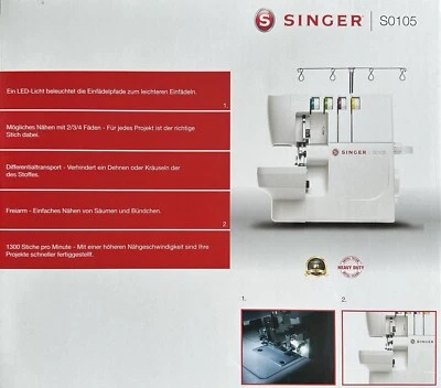SINGER S0105 Overlock Nähmaschine LED Licht Freiarm 1300 Stiche/min. - Bild 1 von 3