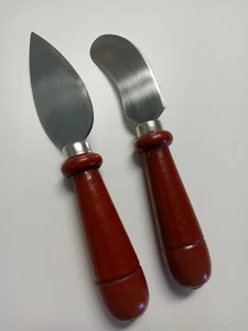 Vintage Cheese Knives Set Of 2 Wooden Handles - Picture 1 of 4