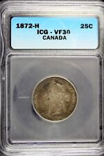 1872 - H ICG VF30 CANADA 25 CENTS!!  #B16574
