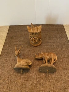 3 geschnitzte Figuren indischer, afrikanischer Impala Nashorn Elefant Beschreibung lesen - Bild 1 von 12