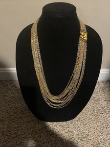 Vintage signierte Krone Trifari Gold Silber Multi Strang Wasserfall Kette Halskette - Bild 1 von 8
