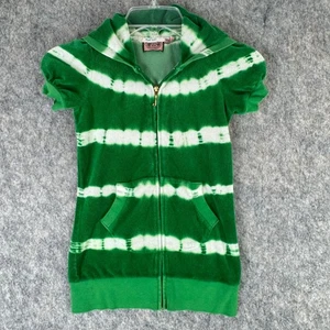 Felpa con cappuccio Juicy Girls Y2K vintage verde tie dye spugna full zip manica corta taglia 7 - Foto 1 di 9