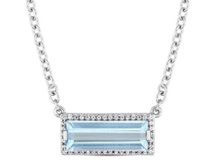 3.06 Carat (ctw) Blue Topaz and White Sapphire Rectangle Necklace Sterling Silve - Picture 1 of 5