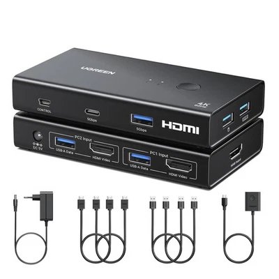 HDMI KVM Switch 2 PC 1 Monitor 4K+ USB 3.0 Umschalter für Windows Mac Linux S... - Bild 1 von 4