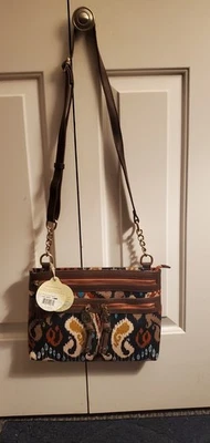 NUEVO Cartera Spartina 449 Bandolera Christina Cremallera Hipster Estampado Marrón/Azul Marino Foto 1 de 4