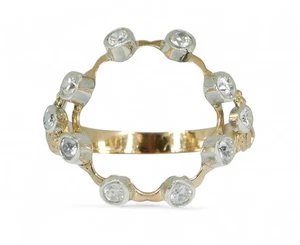 Vintage Solid 9ct Yellow Gold White Sapphire Open Face Dress Ring Size 7.5 O 55 - Picture 1 of 12