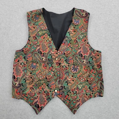 Chaleco de cachemira de seda vintage de los 80 para mujer grande multicolor cuello en V de colección fiesta diversión Foto 1 de 4