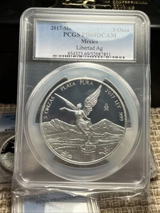 2017 Mo PCGS PR69 DCAM MEXICO - 5 oz Silver Libertad - Freshly Graded - Picture 1 of 3