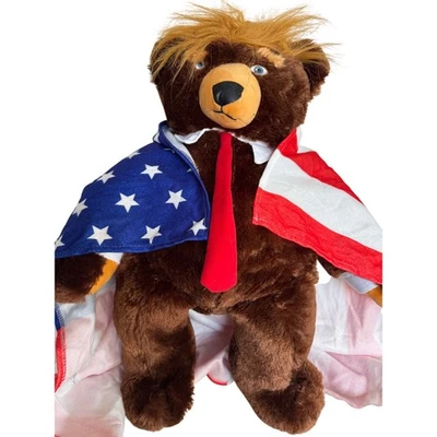2017 Oso de peluche presidencial Trump bandera estadounidense capa corbata traje traje felpa Foto 1 de 4