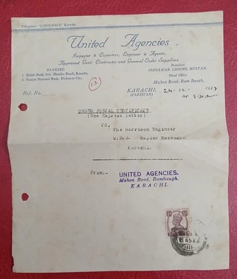 Pakistán NASIK 1947 O/p en India 1/2anna KGV1 sello en documento, EE. UU. SIN CORREO. Foto 1 de 2