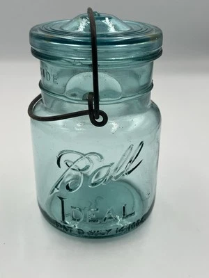 Tarro de albañil de vidrio azul vintage Ball Ideal 5”x 3,5” con tapa Pat. 14 de julio de 1908 #2 Foto 1 de 4