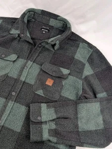 Brixton Relaxed Fit Bowery L/S Thick Fleece Flannel Shirt Mens XL Green Plaid - Picture 1 of 9