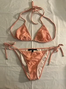 Gucci bikini a righe bianco pesca Seersucker logo ferramenta 2 pezzi taglia S - Foto 1 di 16