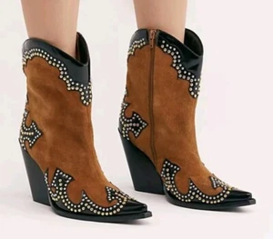Free People Jeffrey Campbell Studded Larsen Appliqué Western Cowboy Boots - Picture 1 of 4