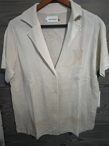 NWT Honor The Gift Knit Shirt Women’s L Jungle Camp Button Up Bone Short Sleeve - Picture 1 of 8