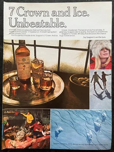 Seagrams 7 Crown & Ice American Whiskey 1970 anuncio impreso inmejorable esquí patinaje - Imagen 1 de 1