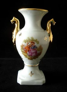 Limoges France White Handled Vase Victorian Couple Gold Porcelain 5 1/2” Tall - Picture 1 of 11