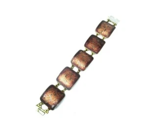 Vintage Perli Metall Brown & Orange Enamel Link Bracelet German Phallic - Imagen 1 de 9