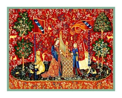 Medieval The Lady & the Unicorn Hearing Counted Cross Stitch Chart Pattern - Image 1 of 4