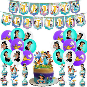 Jasmine Aladdin Princess Kids Birthday Party Balloons Banner Cake Toppers Kits