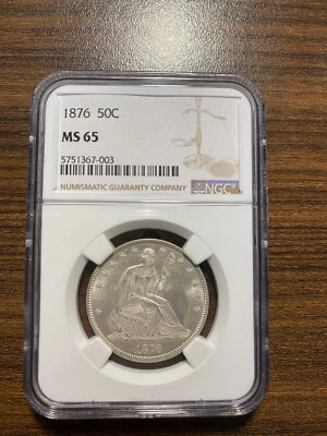 1876-P Seated Liberty Silver Half Dollar 50C NGC MS 65 Type 5, With Motto RARE - Image 1 of 4