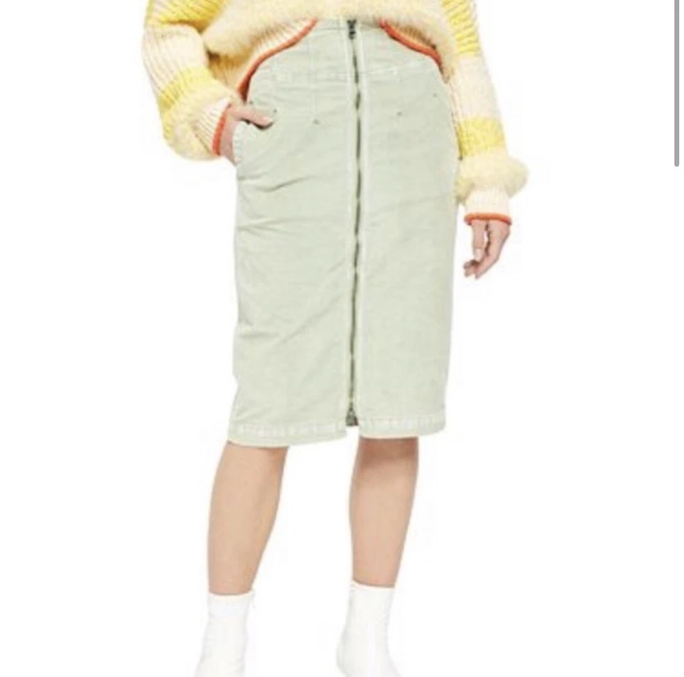 People Want It All Corduroy Green Pencil Straight Midi Skirt Womens Size 26