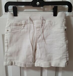 GIRLS JUSTICE COTTON POLY BLEND WHITE ATHLETIC JEANS SHORTS SIZE 10R PRE-OWNED