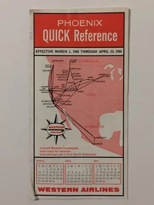 Vintage 1960s Western Airlines Phoenix Quick Reference Schedule Fares Pamphlet - Picture 1 of 3