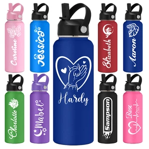 Custom Engraved Name Water Bottle with Straw Personalized Stainless Steel Water - Picture 1 of 14