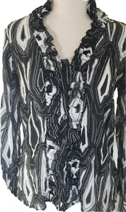 Top túnica Sunny Taylor talla M negro blanco manga larga acampanada abotonada 3220 - Imagen 1 de 7