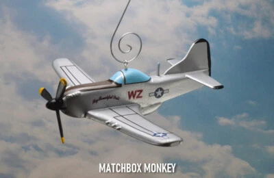 P-51 Mustang Single Prop Hand Painted Wooden Christmas Ornament Airplane USAF - Image 1 of 4