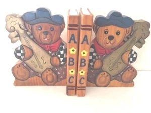 Wooden Teddy Bear Book Ends, Free Shipping - Picture 1 of 6
