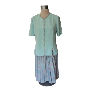 Vintage Pablo Collection 2pc Skirt Jacket Suit Mint Green Size 12 Petite - Image 1 of 4