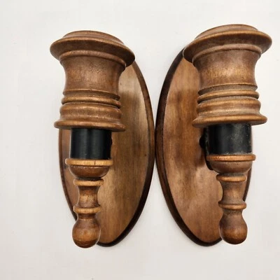 Apliques de pared ovalados de madera de colección Homco 8" con adornos de metal negro juego de 2 Foto 1 de 4