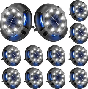 12 LED Blue Solar Ground Light Outdoor Disk Lighting Landscape Yard Garden Lawn - Picture 1 of 10