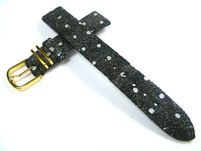 16 Mm Bunt Nero Argento Cinturino Orologio In Velluto Cinturino In Pelle 1680 - Immagine 1 di 2