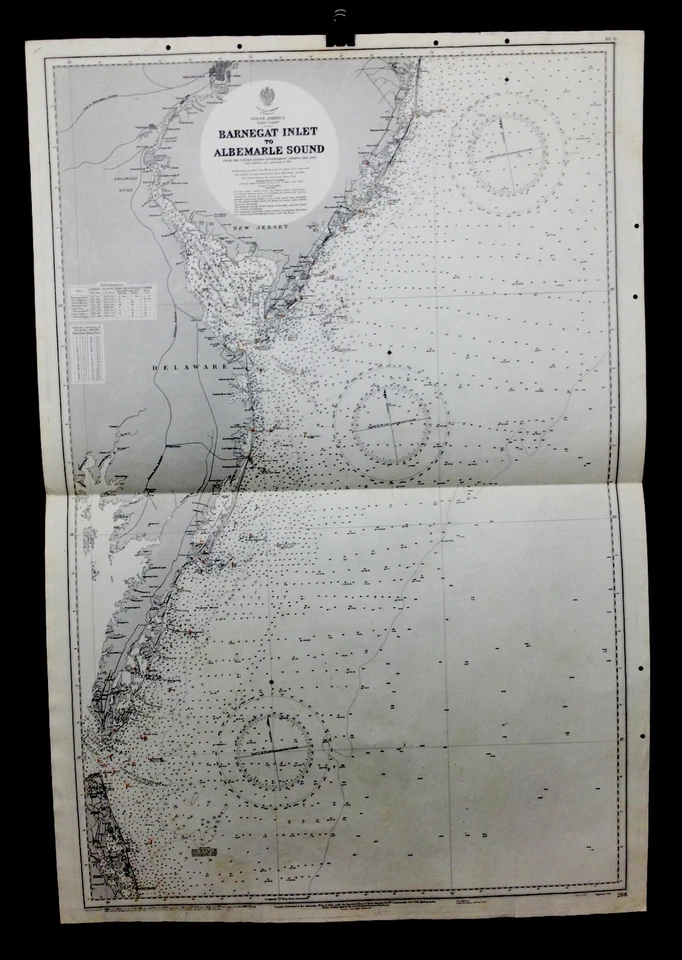 VINTAGE ADMIRALTY  CHART. No. 266. BARNEGAT INLET to ALBEMARLE SOUND. 1923 EdN. - Image 1 of 4