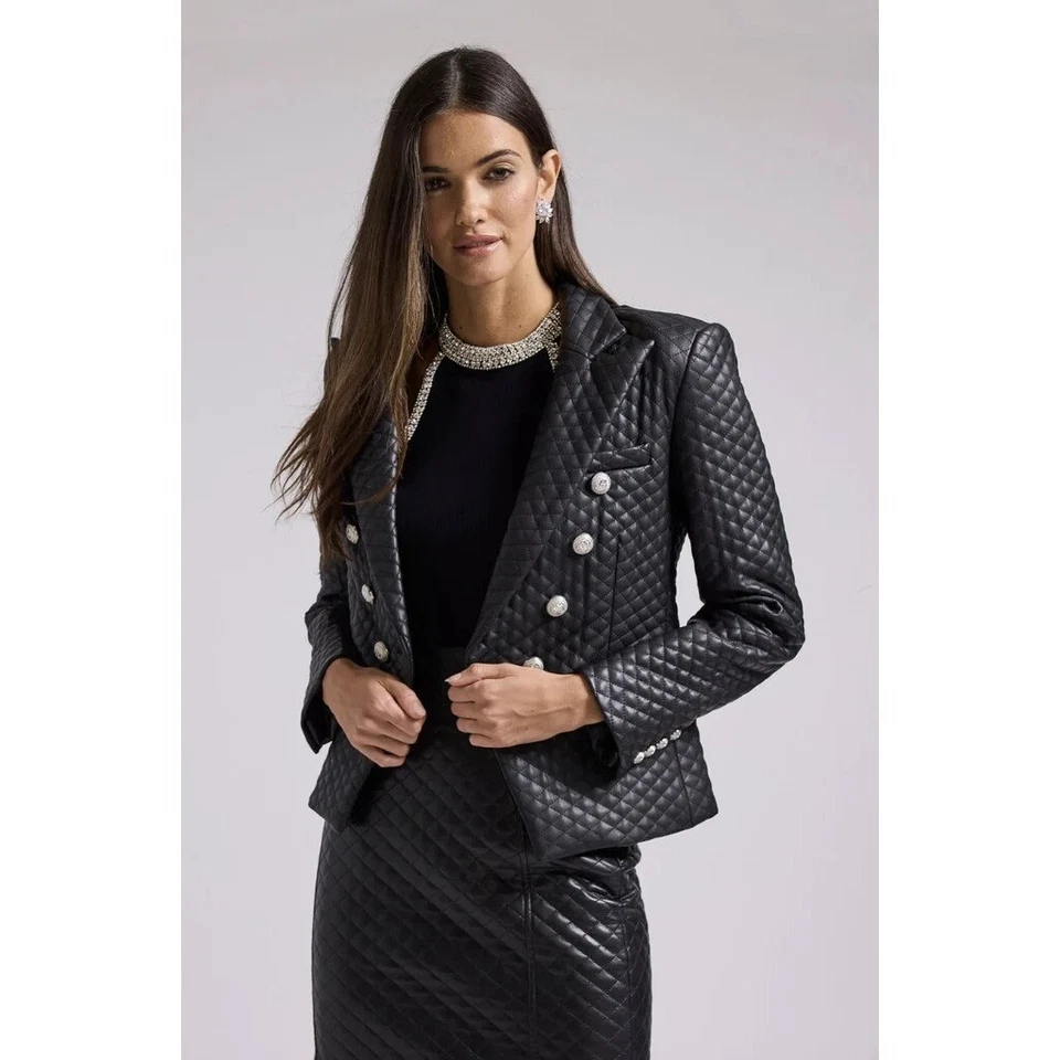 Generation Love Angie Quilted Vegan Leather Blazer Jacket Diamond Quilted XS NWT - Image 1 of 4