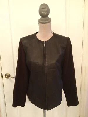 Lord And Taylor Wool And Leather Jacket Brown Zipper Size 8 - Image 1 of 4