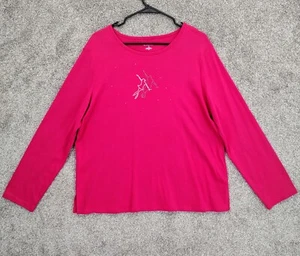 Girl's 2X Shirt Hot Pink Figure Skating Pair Rhinestones Slit Hem Breathable Top - Picture 1 of 9